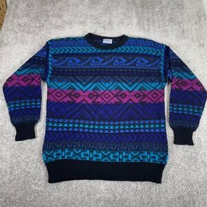 Vintage Meister Sweater Mens Large Wool Blend Ski Geometric Retro 80s 90s